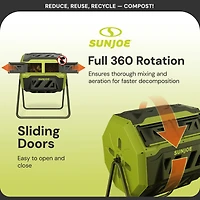 Sun Joe SJ-CMPS1 Composteur Rotatif Extérieur Toutes Saisons | Chambre Double à Glissière | 42 Gallons | 2-10 Semaines | Matériau Sans BPA