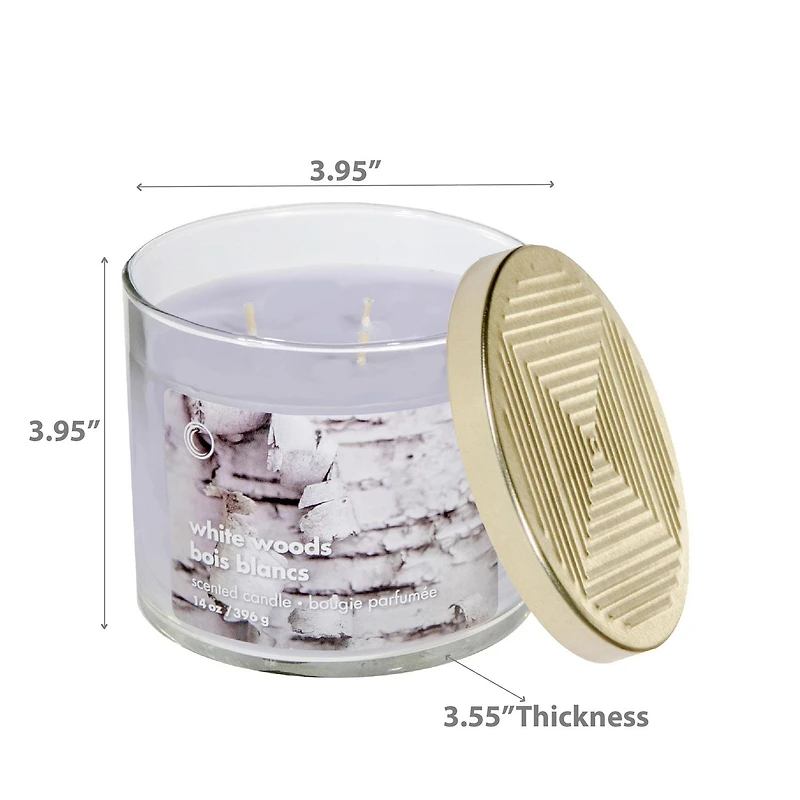 14 Oz 3 Bougie En Pot Avec Couvercle Bois Blanc