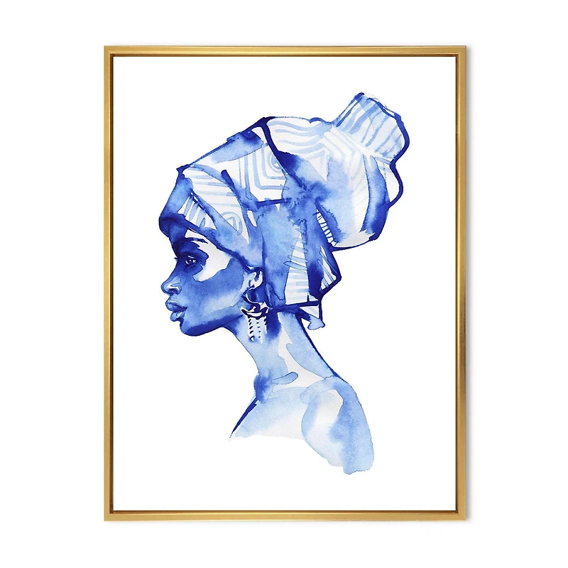 Designart Portrait de mode bleu de femme afro-américaine ART MURAL À CADRE FLOTT