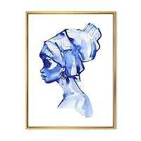 Designart Portrait de mode bleu de femme afro-américaine ART MURAL À CADRE FLOTT