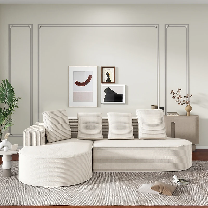 Noble House Fully Compressed Frameless Modular Sofa,L-Shaped Recliner,White