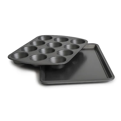 PILLSBURY ANTIADHÉSIVE 12 TASSES MOULE À MUFFINS ENSEMBLE - 2 MORCEAUX