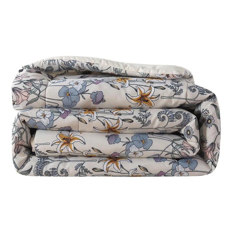 Mainstays All in One Reversible Comforter and Sheet Set, 7-Piece, Full, White Multi Floral