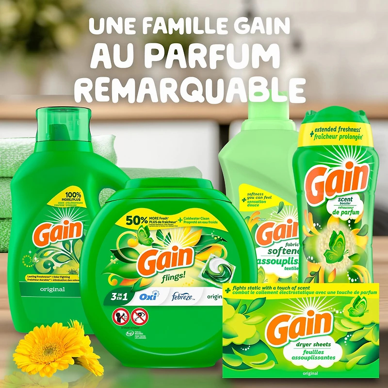 Gain Liquid Laundry Detergent, Original Scent, 1.24 L, 32 loads, Freshness + Odour Fighting, High efficiency washing machine iquid cleaning soap