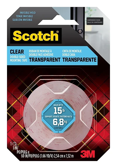 Ruban de montage transparent à double face adhésive Scotch® 410S-ESF, 2,54 cm x 1,52 m (1 po x 60 po)