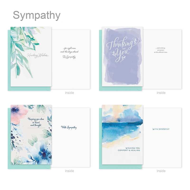 American Greetings - Assortiment de 15 cartes de condoléances avec enveloppes et cachets (Nature en aquarelle)