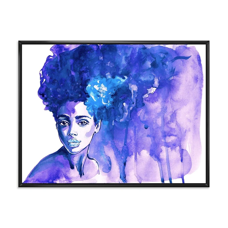 Designart Portrait bleu glorieux de femme afro-américaine ART MURAL À CADRE FLOTTÉ