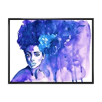 Designart Portrait bleu glorieux de femme afro-américaine ART MURAL À CADRE FLOTTÉ