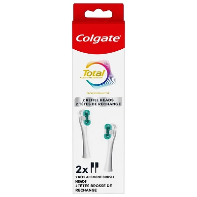 Colgate Total Têtes de Brosse à Dents à Piles de Remplacement, Blanches, 2 Paquets