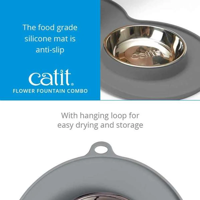 Catit Stainless Steel Cat Flower Fountain with Placemat Kit, 3 L
