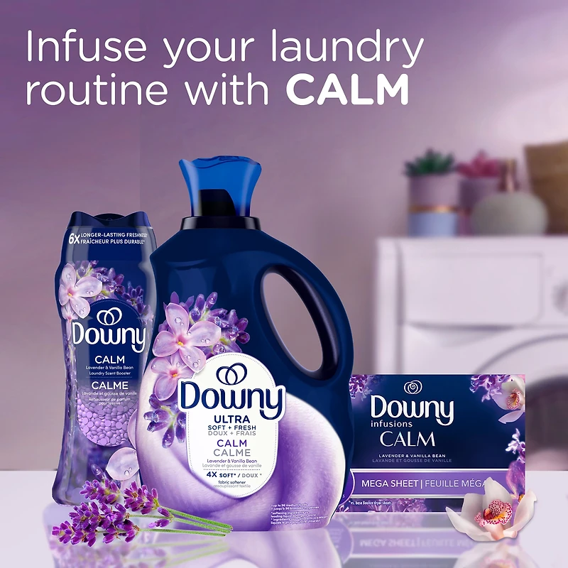 Downy Assouplisseur Textile Liquide Ultra Doux Plus Frais, Calme, Lavande et Gousse de Vanille, Downy Assouplisseur Textile, Assouplisseur à Lessive 96WL