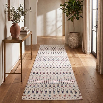 Rug Branch Savannah 2' x 18' (Exact Size: 2'3" x 18') Boho Indoor Runner Rug, Beige Blue, Modern - Entryway, Hallway, Bathroom, and Kitchen