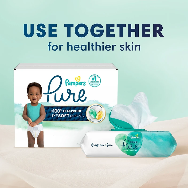 Pampers Pure Baby Diapers, Size 6 (35+ lbs), 42, Up to 100% Leakproof, Premium Hypoallergenic Soft Diapers