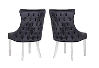 Odie Chair in Black, Nailhead trim Dining Chair, Velvet Upholstery Dining Chair, Dining Chair with Stainless Steel legs for Kitchen and Living Room- Set 2