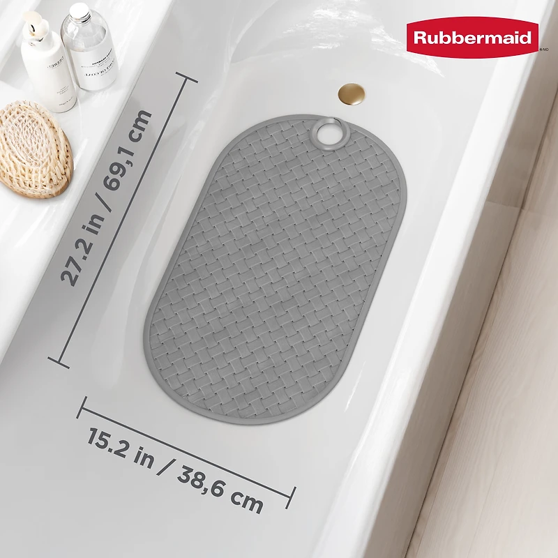 Rubbermaid Instamat Bath Tub Shower Mat, Non-Slip, Hangs on Showerhead for Quick Drying, 27.2" x 15.2", Gray