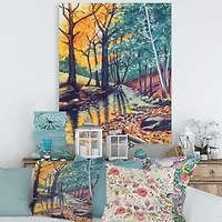 Designart Landscape With River In Autumn Forest Sunset Canvas Wall Art
