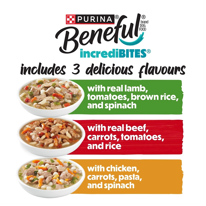 Purina Beneful IncrediBites Real Lamb, Real Beef, Real Chicken in Sauce 24C Variety pack, Wet Dog Food, 85g x 24