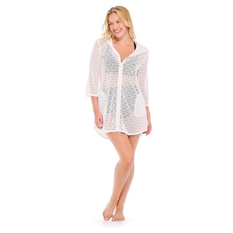 Krista Women's Crochet lace Zip Hoodie Cover-Up