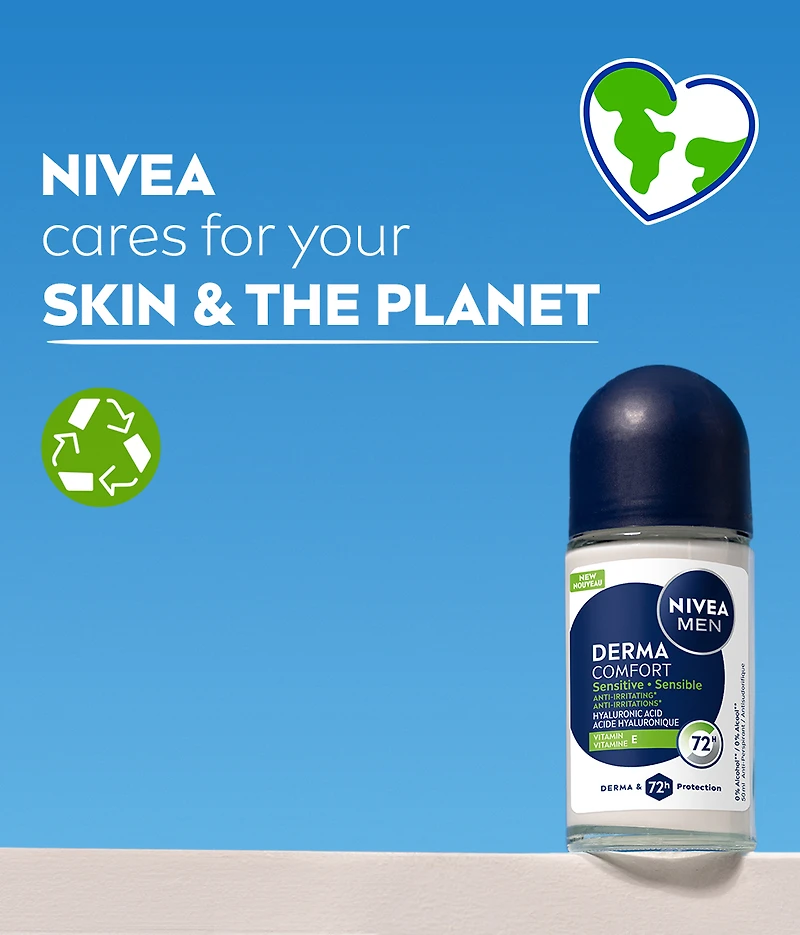 NIVEA MEN Derma Comfort Sensible, antisudorifique en bille, protection 72 heures, 50 ml