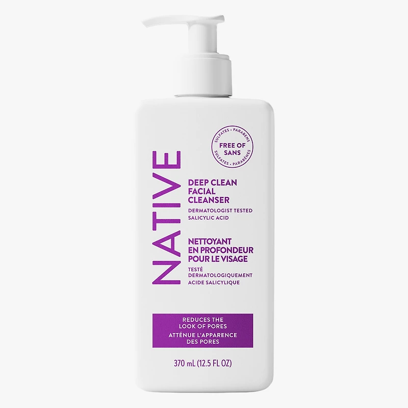 Native Deep Cleansing Facial Cleanser, for oily to combination skin, Sulfate Free, with Salicylic Acid and Eucalyptus, Dermatologist Tested, 370mL