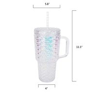 Holiday Time 32oz Clear Iridescent Acrylic Double Wall Studded Textured Tumbler with Handle, 1pc