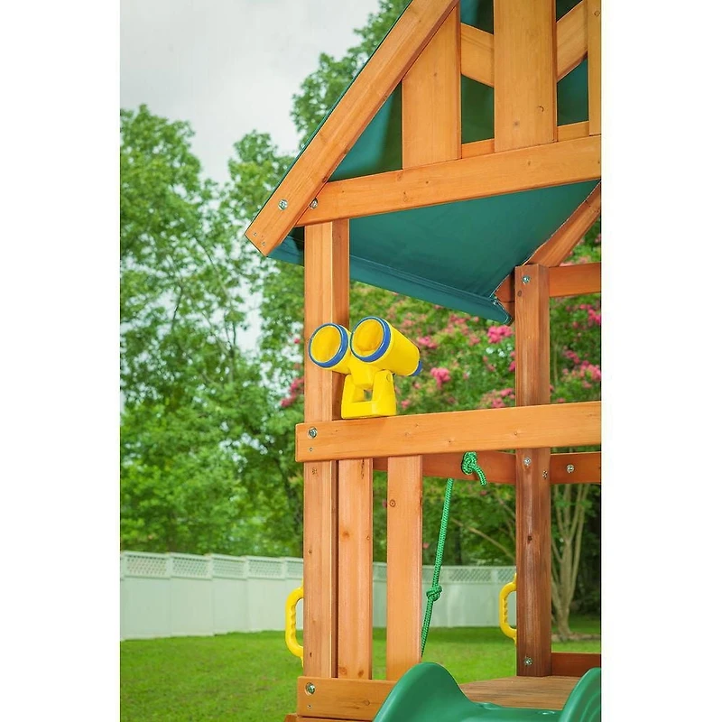 Creative Cedar Designs Mountain View Wooden Playset with Rock Wall, Slide and Swings (Yellow & Green)