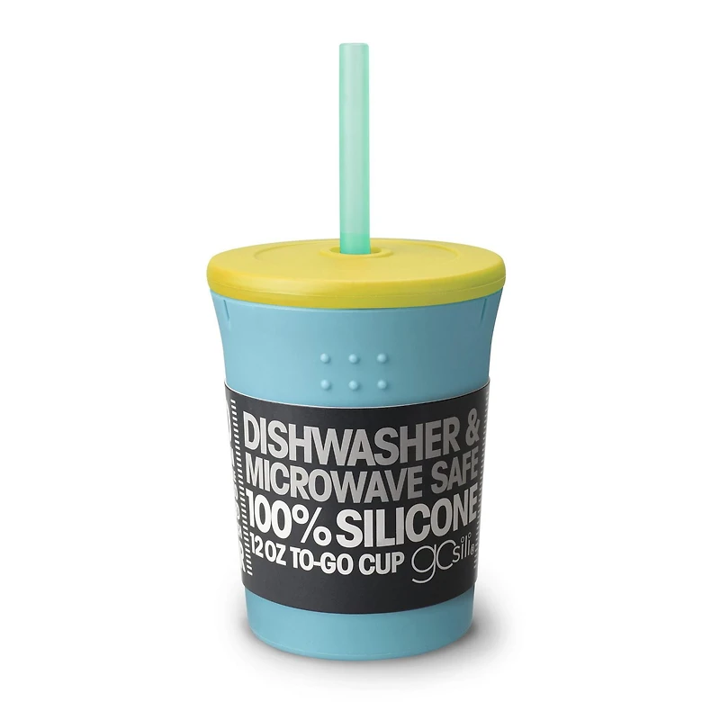 Tasse de paille GoSili, 12 oz. Ciel/Banane