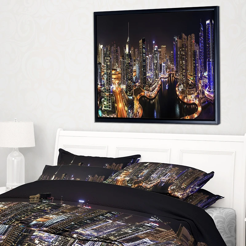 Design Art Dubai Marina View at Night Framed Canvas Art Print