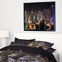 Design Art Dubai Marina View at Night Framed Canvas Art Print