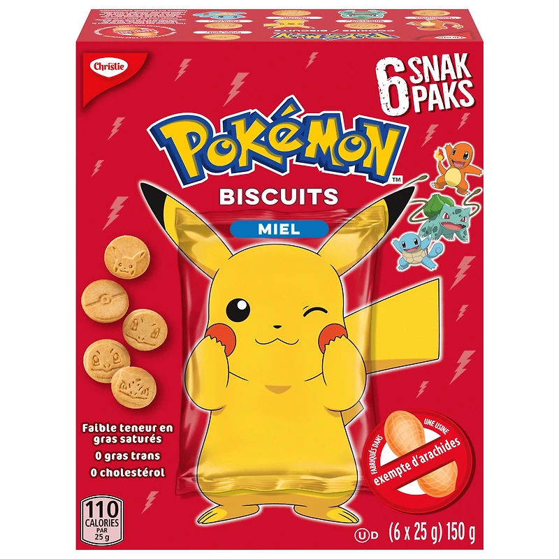 Biscuits Pokémon au miel de Christie en sachets Snak Paks, fabriqués dans une usine exempte d’arachides, emballés individuellement, collations pour l’école