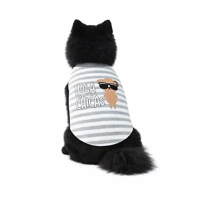 One Paw, Hola Chicas Stripe Dog T-Shirt, Lightweight, Grey, for Dogs
