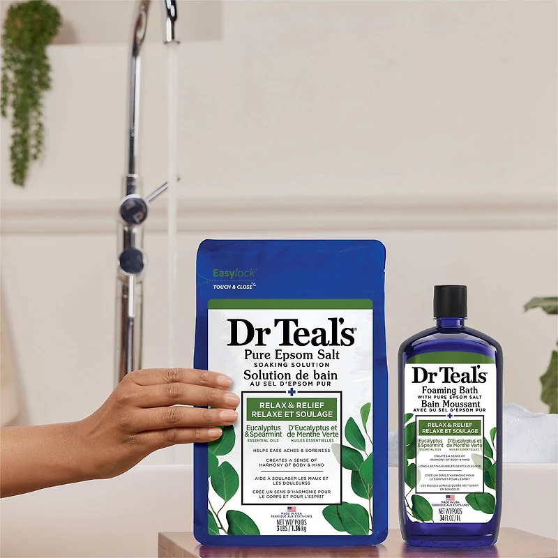 Dr Teal’s Salt Soak with Pure Epsom Salt, Relax & Relief with Eucalyptus & Spearmint, 1.36kg