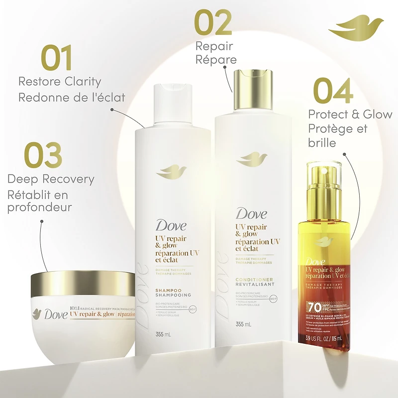 Dove Sérum + Huile Biphase Protection UV Réparation UV et Éclat 70 H de Protection Anti-Dommages UV, 115 ml