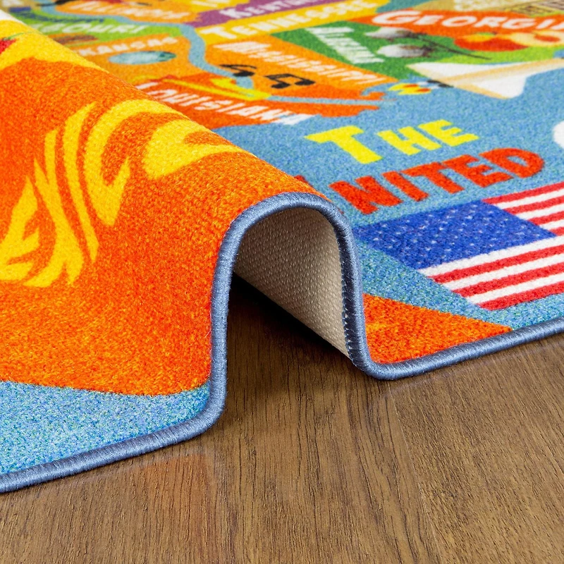 KC Cubs Playtime Collection USA United States Map Area Rug Educational Learning & Game Area Rug Carpet for Kids and Children Bedrooms and Playroom