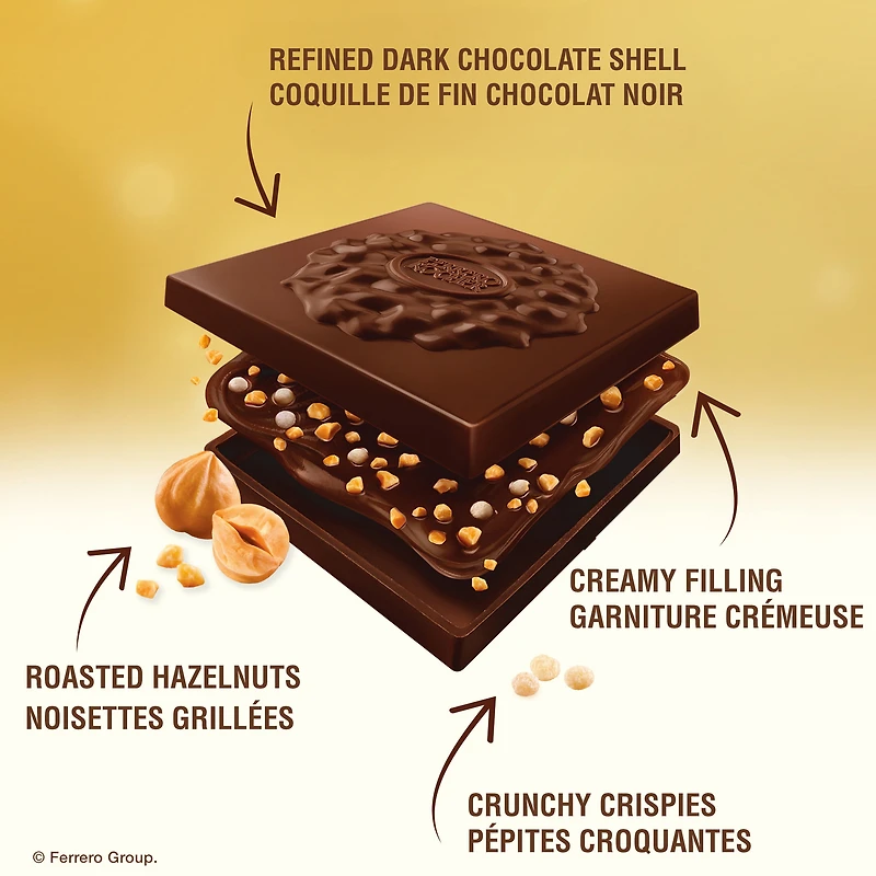 FERRERO ROCHER, 10 Emballés Individuellement, Carrés de Chocolat Noir aux Noisettes de Qualité Supérieure