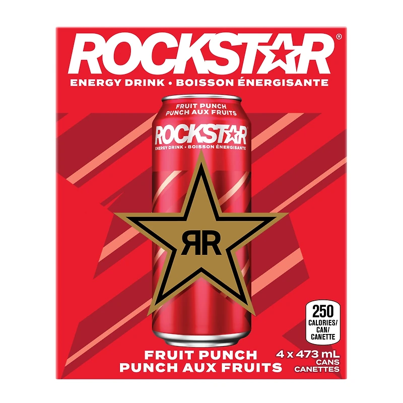 Rockstar Punched Fruit Punch Energy Drink 4 x 473 mL, Cans