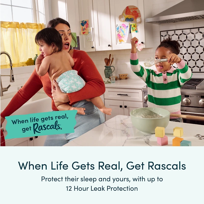 Rascals Premium Absorbent Baby Diapers, Size 6, Small Carton, 44 Count