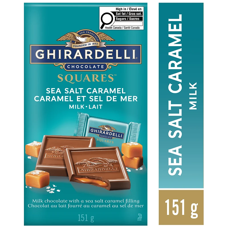 GHIRARDELLI, Carrés au chocolat au lait à la fleur de sel et au caramel, 151g