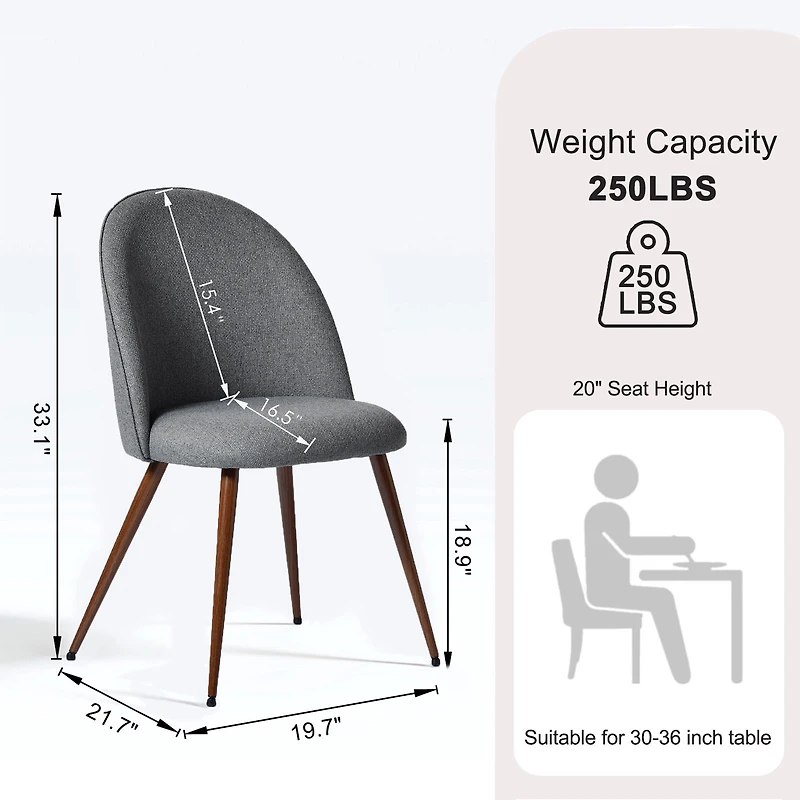 Homy Casa Set of 2 Armless Dining Chairs with Curved Upholstered Back, Grey Fabric