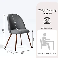 Homy Casa Set of 2 Armless Dining Chairs with Curved Upholstered Back, Grey Fabric
