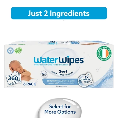 WaterWipes Sensitive Newborn & Baby Wipes, 99.9% Water, Unscented & Hypoallergenic