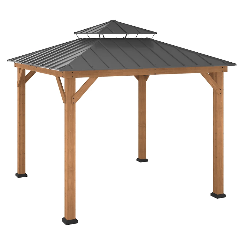 HOMETRENDS 11' x 11' Hardtop Cedar Square Gazebo, Black