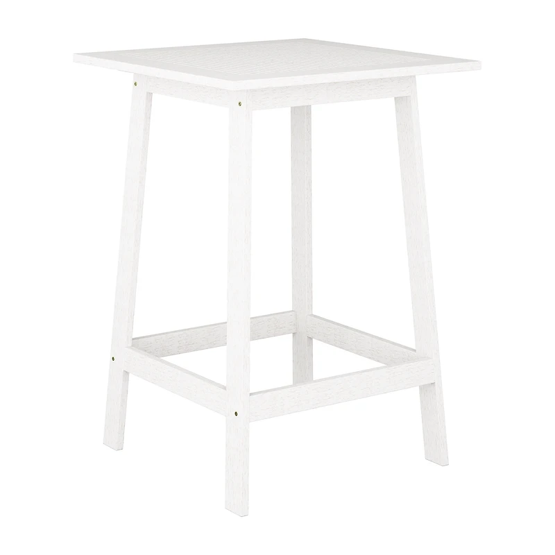 CorLiving Miramar Solid Wood Square Outdoor Slat Topped Pub Table, White