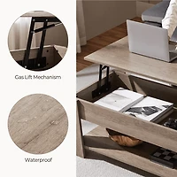 Fullfurnique Lift Top Coffee Table with Large Hidden Compartment and Storage Open Shelf, Gray