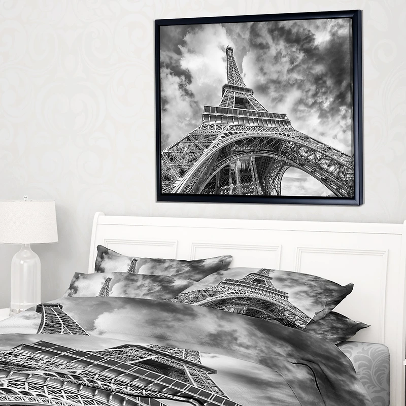Design Art Black And White View of Paris Paris Eiffel Tower Framed Canvas Art Print