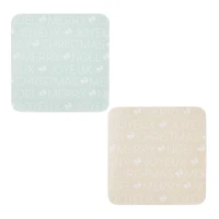 Holiday Time 4 pack Christmas Festive Word and Berry Square Cork Coaster, Natural Green & Beige