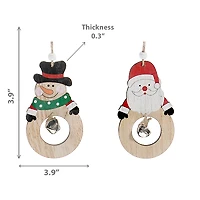 Wooden Round Ornament With Bell (Asstd) - Set of 12