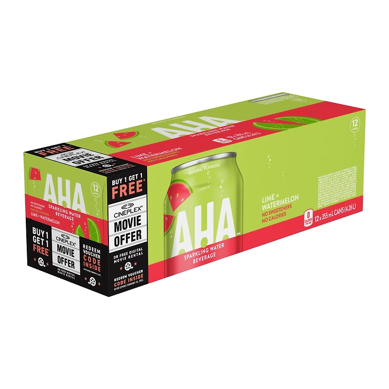 Aha Lime Watermelon Fridge Pack Cans, 355 mL, 12 Pack