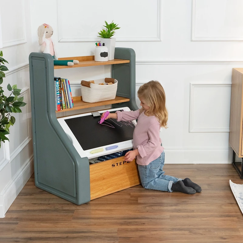Step2 Harmony Toy Storage Box with Chalkboard Lid, Kids Toy Organizer for Toddlers and Kids, Ages 2+, Sage Gray
