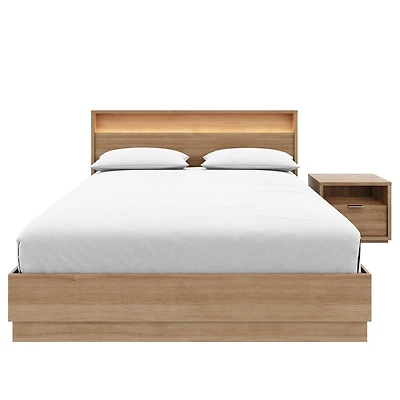 Harlow 3 Piece Bedroom Set with Slatted Bedframe, Headboard with Integrated Light, 1 Nightstand